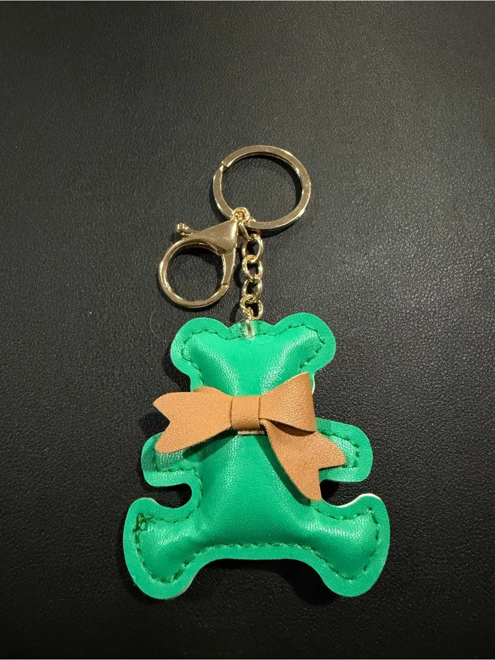 Green Teddy Bear Keychain with Tan Bow